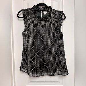 J. Crew Sleeveless ruffleneck black shimmer blouse